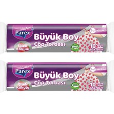 1001 Premium 10'lu Büzgülü Çöp Torbası Çilek Kokulu Büyük Boy 65 x 70 cm Ikili Paket