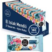 1001 Seyahat Boyu El Temizleme Mendilleri – 12'li Paket (Toplam 180 Mendil), Çiçek Kokulu | Çocuklar