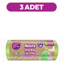 1001 Natura Büzgülü Çöp Torbası 15'li Orta Boy 55 x 60 cm Üçlü Paket