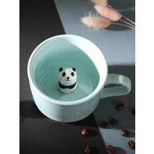 1001 Mukko Home 3D Sevimli Panda Figürlü Porselen Kupa 230 ml Mint Renk Kahve Çay Kupası,turkuaz & Pa