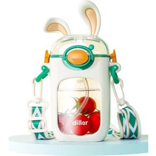 1001 Diller 400ML Sevimli Tavşanlar Kulaklı Askılı Pipetli Tritan Çocuk Su Matarası (Beyaz)