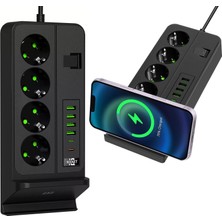 1001 Dikey Çoklu Priz, 4 Schuko Priz, 4 Usb-A + 2 Usb-C, Magsafe ile Uyumlu Şarj, 3.4A USB Çıkışı,