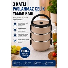 1001 3 Katlı Paslanmaz Çelik Yemek Kabı 1800 ml Sızdırmaz Kapaklı Taşınabilir Lunch Box, Kahve