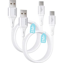 1001 2 Adet x 2 Metre USB A-Type C Kablo Seti, 3.1A Hızlı Şarj, Beyaz/gümüş Metal, Remorax Wahoo (2