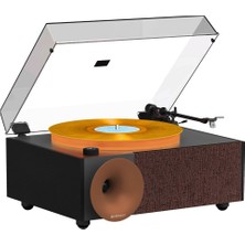 1001 I5S Bluetooth Hoparlörlü 45W Hi-Fi Işıklı Retro Pikap Plakçalar Turntable, KAHVERENGI-FN-69258