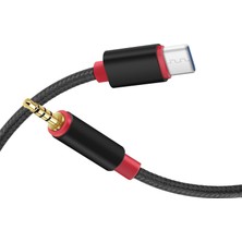 1001 Type-C - 3.5mm Aux Ses Kablosu, Örgülü Kulaklık Kablosu, Mikrofon Destekli Araç ve Telefon Ses