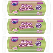 1001 Natura Çöp Torbası Orta Boy 15'li 55 x 60 cm Üçlü Paket