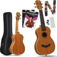 1001 Sydra UKC-23M Concert Ukulele Maun Ağacı Profesyonel Ukulele Seti (Açık Maun, 23")