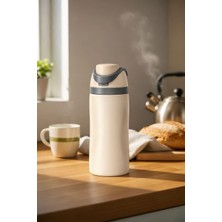 1001 304 L Çelik Krem Kulplu Pipetli 700 ml Ilık Soğuk Içecek Termos Suluk MT237BY