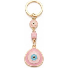 1001 Premium Pembe Mine Işlemeli Nazar Boncuklu Altın Tonlu Anahtarlık ve Çanta Süsü - Kadınlar �