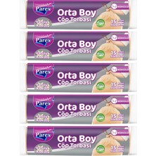 1001 Büzgülü Çöp Torbası Vanilya Kokulu Orta Boy 15'li 55 x 60 cm Beşli Paket