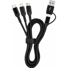1001 Hp-13 3in1 Çoklu Hızlı Şarj Kablosu – Lightning Type-C & Micro USB Çıkışlı Örgülü Kuma