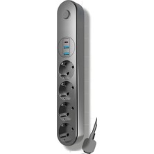 1001 Termal Akım Korumalı USB ve Type-C 2.1A Şarj Çıkışlı 10A 2500W 4'lü Uzatma Grup Priz Siyah