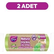 1001 Natura Büzgülü Çöp Torbası 15'li Orta Boy 55 x 60 cm Ikili Paket