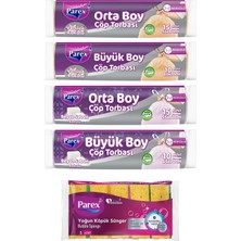 1001 Orta ve Büyük Boy Kokulu Büzgülü Çöp Torbası ve 5'li Düz Bubble Sünger Paketi
