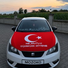 MOZOKO Ne Mutlu Türküm Diyene Yazılı Lastikli Türk Bayrağı Kaput Örtüsü 150X120 cm