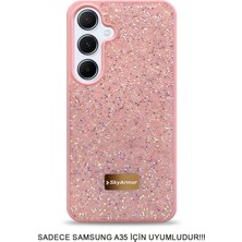 Skyarmor Samsung A35 Uyumlu Kafie Iç Yüzey Tasarımlı Taşlı Işıltılı Parlak Pırlanta Kılıf Dia Plus