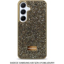 Skyarmor Samsung A35 Uyumlu Kafie Iç Yüzey Tasarımlı Taşlı Işıltılı Parlak Pırlanta Kılıf Dia Plus