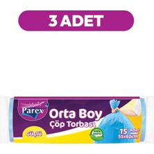 1001 Güçlü Çöp Torbası Orta Boy 15'li 55 x 60 cm Üçlü Set