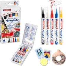 1001 5300 Akrilik Markör 5'li Set, Temel Renkler, 5 Akrilik Boya Kalemi Seti, Ince Yuvarlak Uç 1-2 mm