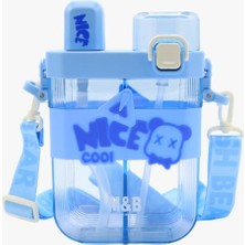 1001 650ML Çift Bölmeli Suluk - Damlatmaz, Ergonomik Pipetli, Taşıma Kayışlı, Kırılmaz, Kolay A�
