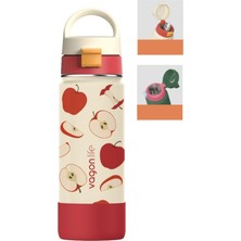 1001 550 ml Desenli Tek Kapak Çift Kullanım Pipetli Rahat Içim Kulplu Paslanmaz Çelik Termos 1109-55