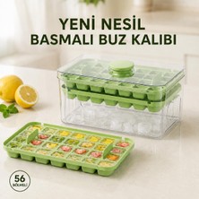 1001 Basmalı Çift Buz Kalıbı, 56 Bölmeli Kapaklı Buzluk ve Saklama Kutusu, Pratik Buz Çıkarma Mek