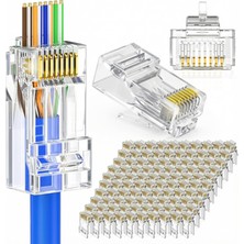 1001 Ez RJ45 Yeni Nesil Delikli Konnektör - Cat5/cat6 Uyumlu 8P8C Ethernet Network Ucu - Şeffaf Utp Jac
