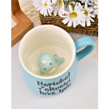 1001 Mukko Home 3D Porselen Kupa – Narval Balina Figürlü, 350 Ml, Sevimli ve Eğlenceli Tasarım,mavi