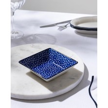1001 Reve Bleu Mais Kare Tabak - 12 cm - Mavi/beyaz