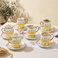 1001 Aryıldız Eros 6 Kişilik 12 Parça Kahve Fincan Takımı Sarı 90 ml