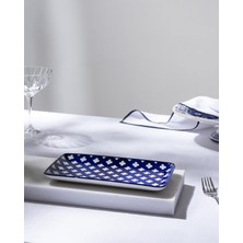 1001 Reve Bleu Raye Dikdörtgen Tabak - 22 cm - Mavi/beyaz