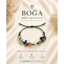 Femenino Boğa Burcu Gerçek Doğal Taş Örme Bileklik - Aventurin, Lapis Lazuli, Akik, Kristal Kuvars