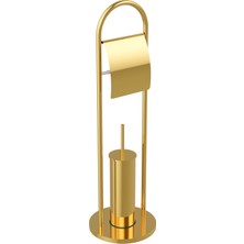 viorex Altın Rengi (Gold) Ayaklı Tuvalet Kağıtlığı ve Fırçalık Seti - Pirinç Banyo Aksesuarı