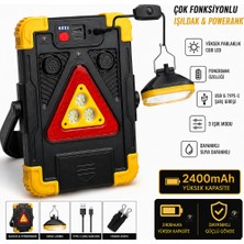 farissu HB-7139 Solar Şarjlı Çok Fonksiyonlu Işıldak – 2400 Mah Powerbank, Harici Asma Lamba, Sesli Uyarı