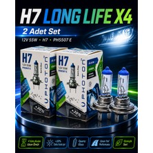 Duolight H7 Long Life X4 12V 55W Halojen Ampul 2 Adet Set Quartz Glass Uzun Ömürlü Far Ampulü