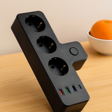 Alvera Termal Korumalı Duvar Prizi - 3xpriz 3xusb 1xtype-C (Siyah)