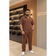 Belendir Erkek Oversize Müslin Gömlekli Takım Açıkkahve