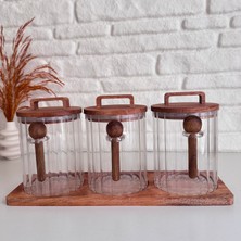 Yeni Nesil Evim 3'lü Standlı Kaşıklı Vakumlu Cam Kavanoz Seti 800 ml