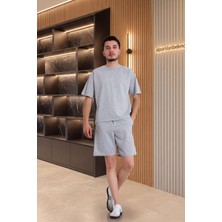Belendir Iki Iplik Oversize Şortlu Erkek Takım Gri