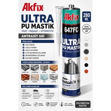 Akfix Antrasit Gri Ultra Pu Mastik Yapı-Inşaat-Otomobil Hızlı Kuruma Demir Sac Alüminyumda Beton Ahşap Bakır Seramikte 280 ml