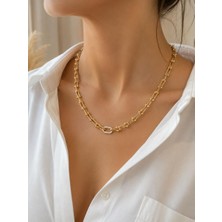 CM Jewelry Gold Zincir Tek Halka Zirkon Taşlı Çelik Kolye