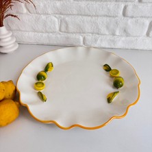 Yeni Nesil Evim Porselen El Yapımı Limon Desenli Dekoratif Servis Sunum Salata Tabağı