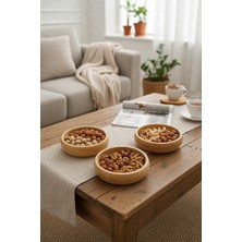 Evyeri 3'lü Bambu Yuvarlak Çerezlik Kase Seti 9,5 x 9,5 x 2,5 cm – Doğal Ahşap Sunum Kasesi – Kahvaltılık, Sosluk, Mezelik ve Atıştırmalık Kasesi