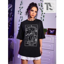 Tarzsokak Goth Kedi Baskılı Büyük Boy Tişört