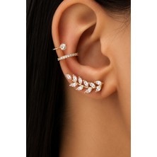 Trend Collection Altın Renk Zirkon Taşlı Yaprak Model Ear Cuff Küpe