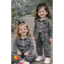 DMR Elegance 3-12 Ay Kuşak Bağlamalı Kot Bebek Tulumu