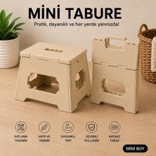 Poliwork Katlanır Mini Boy Tabure Plastik Katlanabilir Basamak Taburesi Taşınabilir Portatif Çok Amaçlı Mini Ev Kamp Taburesi Bej