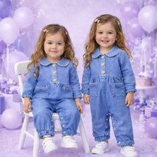DMR Elegance 3-12 Ay Düğme Detaylı Kot Bebek Tulumu