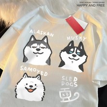 Tarzsokak Beyaz Alaskan Husky Samoyeo Ak Köpekler Baskı O-Boyu